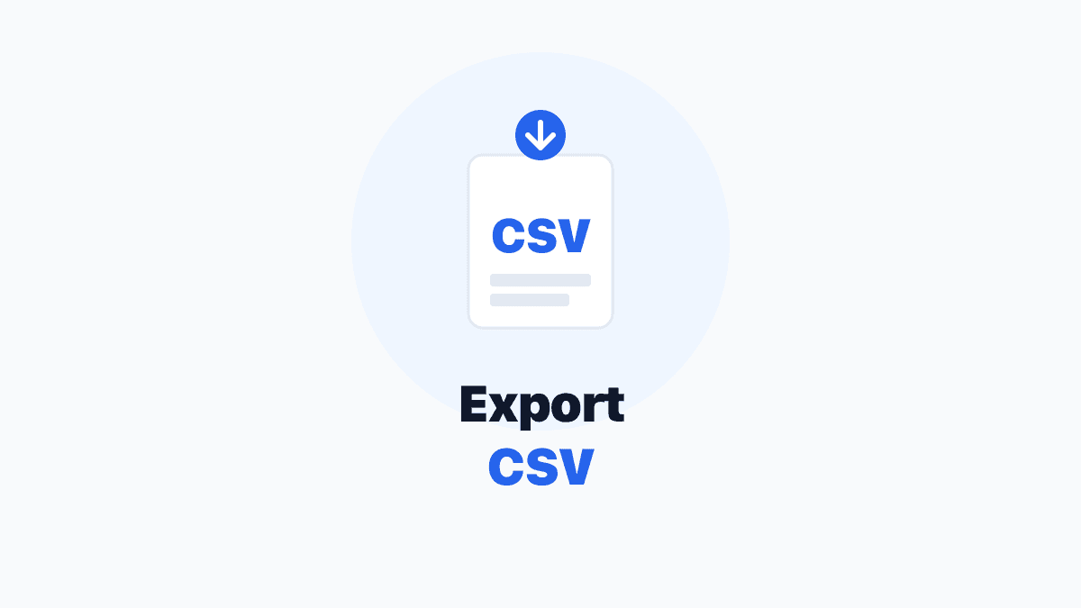 Simple guide cover icon: document labeled CSV with download arrow and Export CSV label.